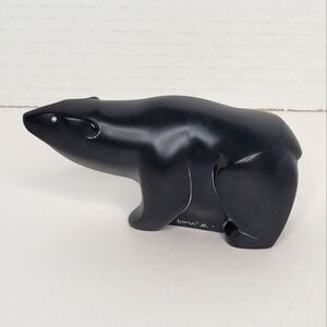 Vintage Hand Carved Black Polar Bear Figurine Signed Boma Canadian Inuit